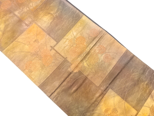 JAPANESE KIMONO / ANTIQUE FUKURO OBI / SILK / WOVEN SHIKISHI PATTERN